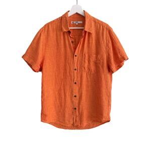 Mr. Turk Orange Linen Short Sleeve Button Up Shirt Medium